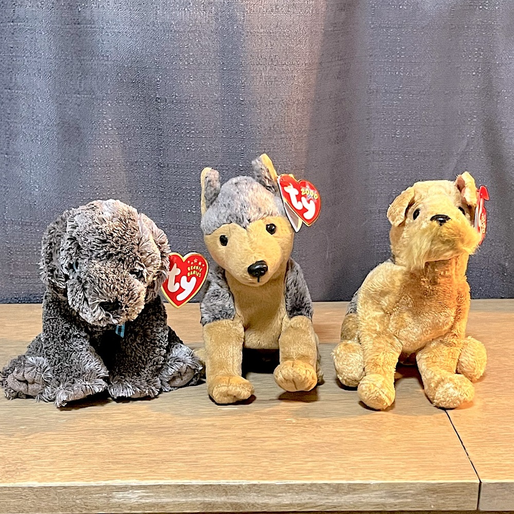 Ty beanie babies Sarge, Frisbee, and Whiskers.